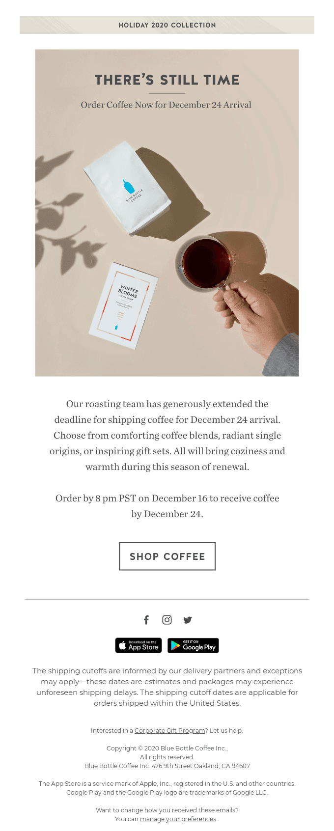 Now Two More Days Left to Send Coffee for December 24 Arrival