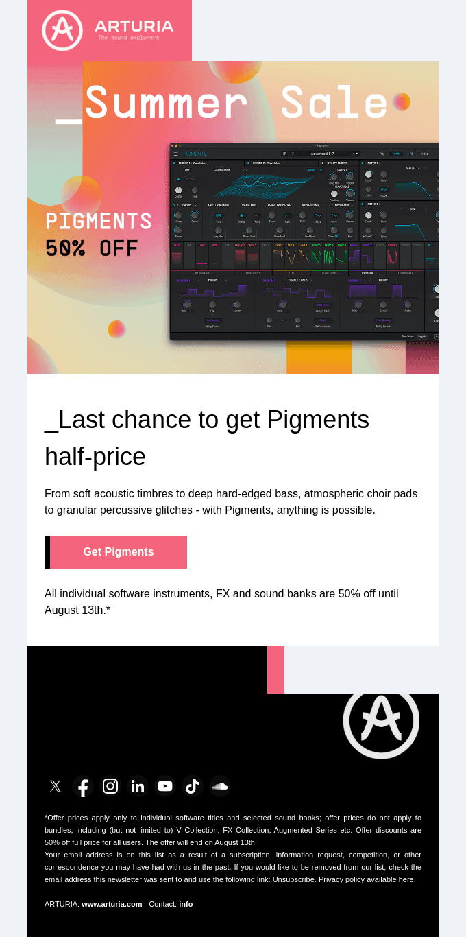 Only a few days left to get Pigments half-price!