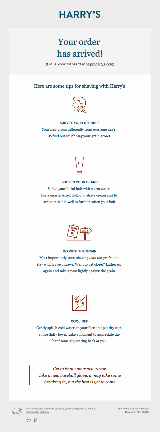 Order Arrival Email Design from Harry’s