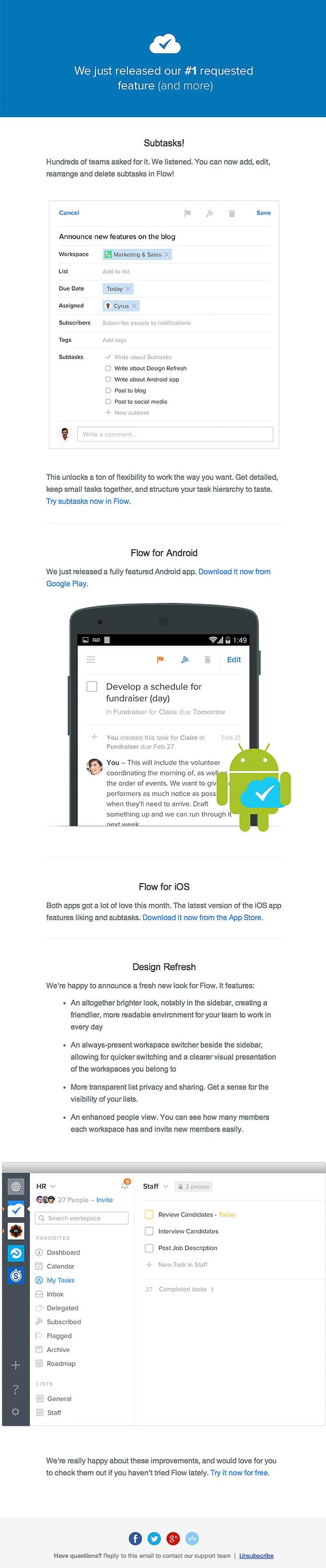 Product Update Email Design from Flow