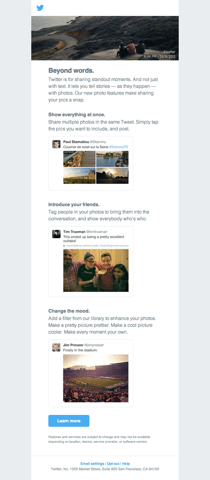 Promotional Email Design about Photos from Twitter