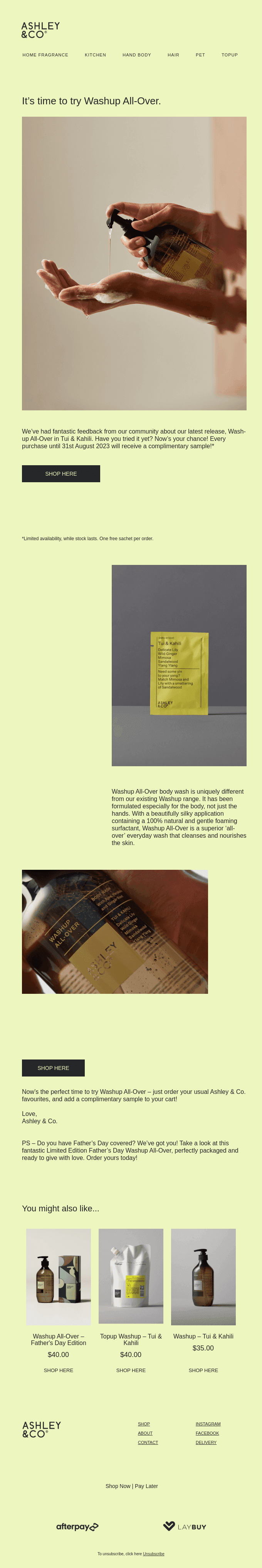 Receive a complimentary sample of Washup All-Over!