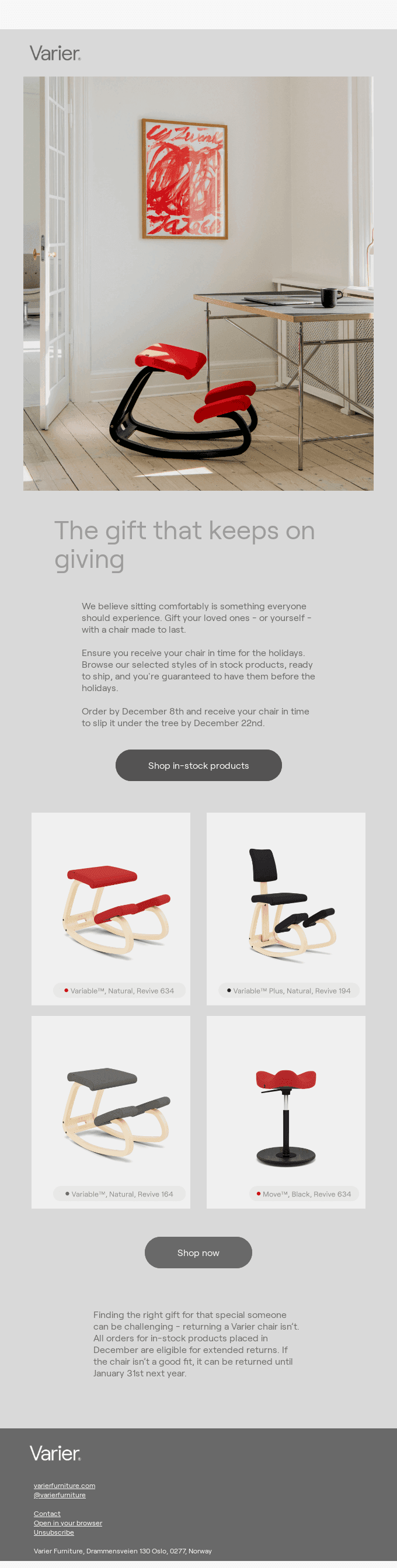 Receive your new chair in time for the Holidays