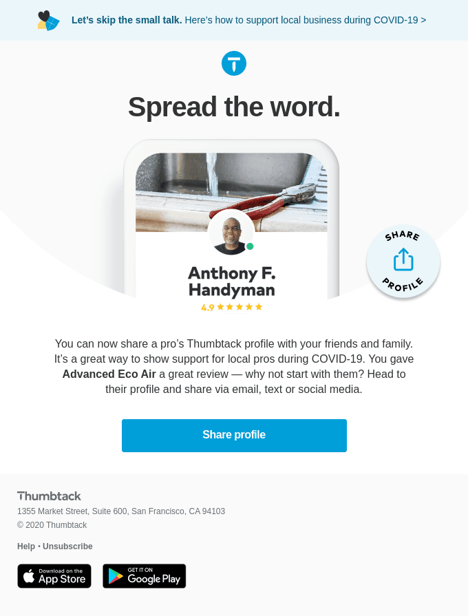 Refer a pro via email, text or social media