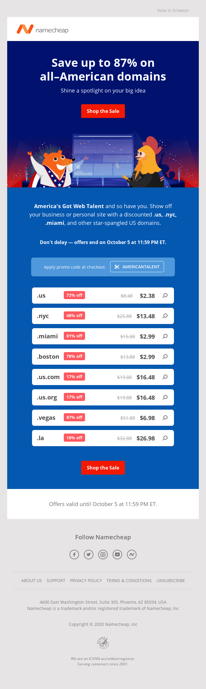 Save Up to 87% on .US, .NYC, .LA, and More