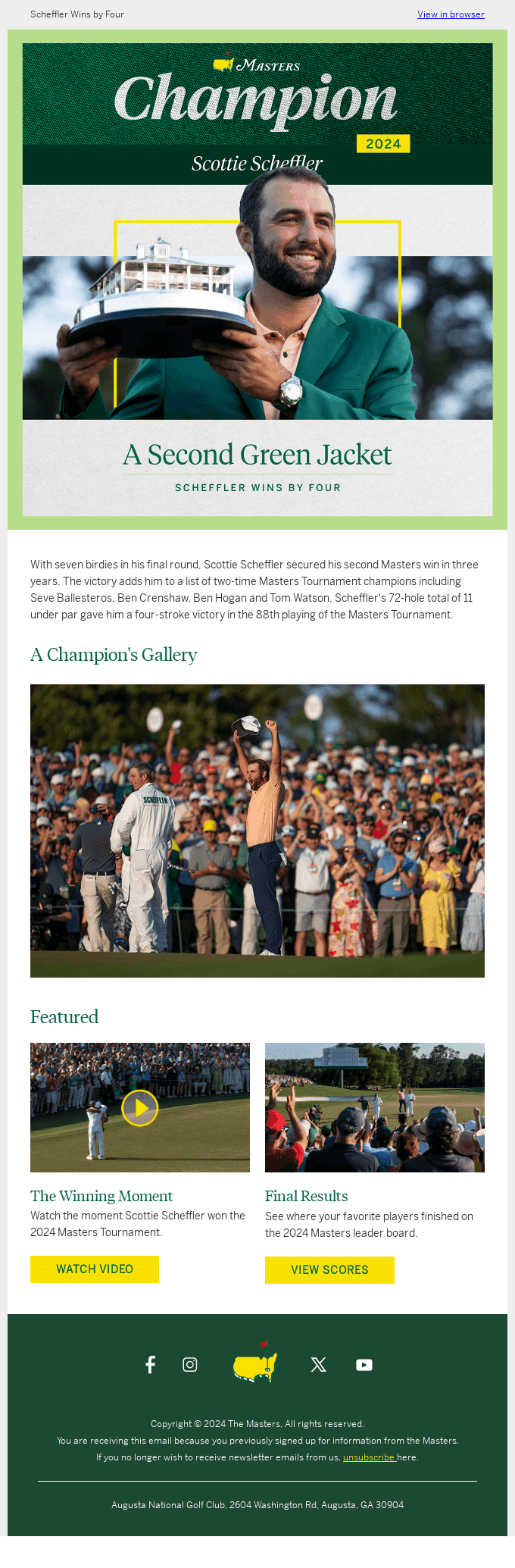 Scottie Scheffler Wins the 88th Masters Tournament