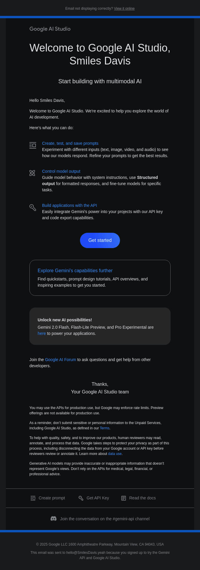 Smiles Davis: Welcome to Google AI Studio