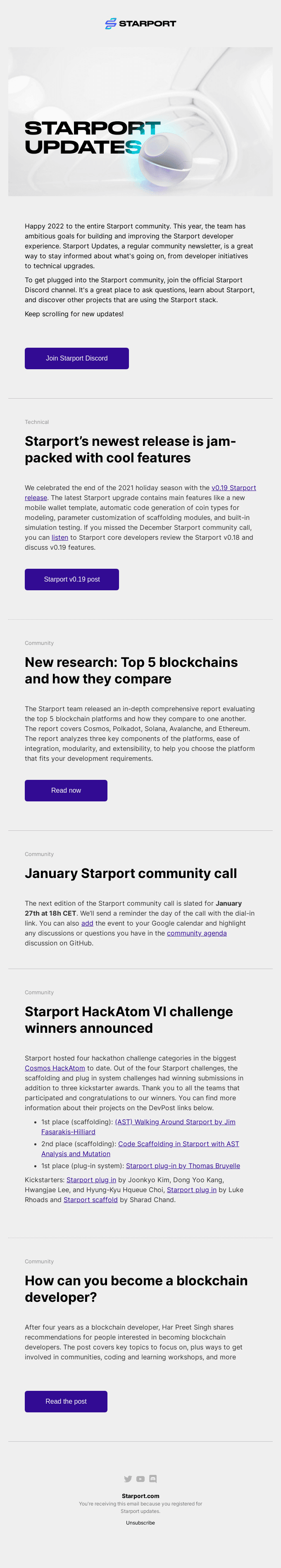Starport updates: January community call, new research on top blockchains, introducing Starport v0.19 and more