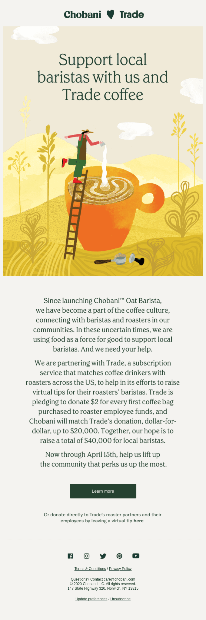 Support local baristas with us and Trade coffee
