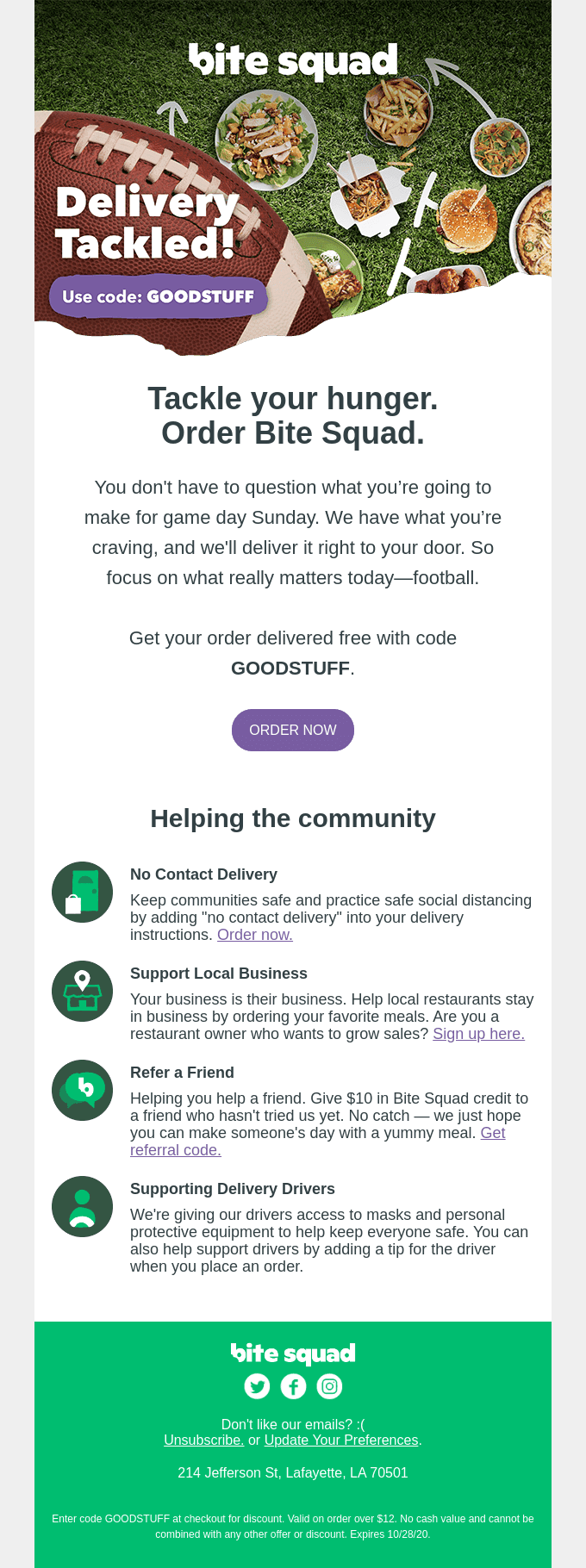 Tackle your hunger. Order Bite Squad.