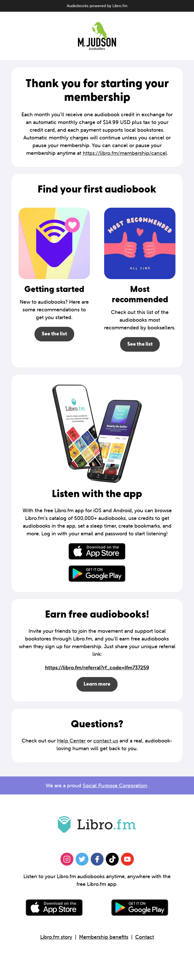 Thank you for starting your Libro.fm membership!