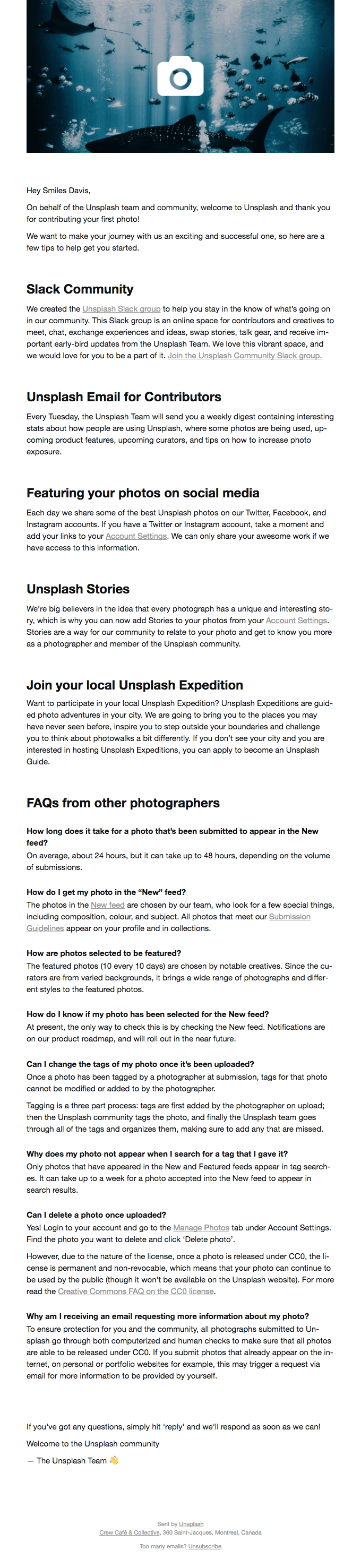 Thanks for contributing your first photo on Unsplash
