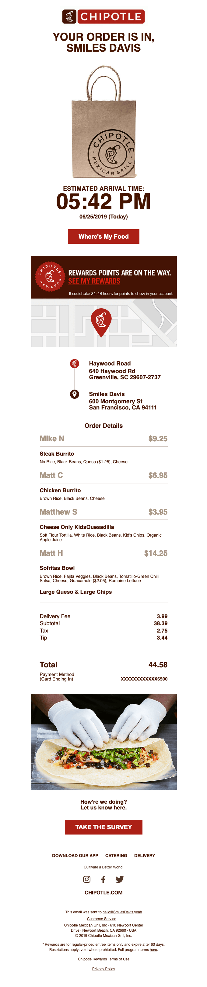 Thanks for your order, Smiles Davis.