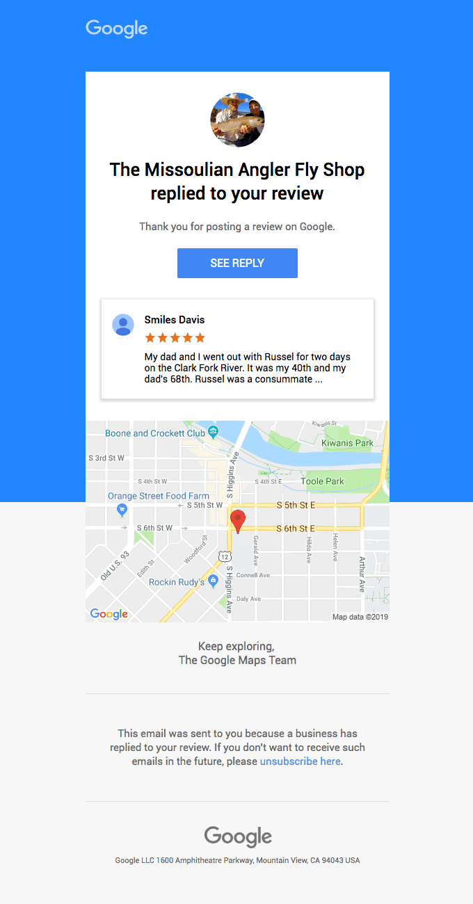 The Missoulian Angler Fly Shop replied to your review on Google