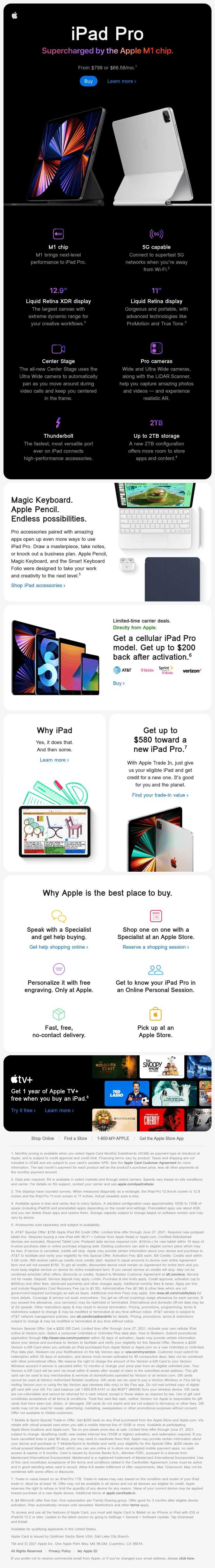 The new iPad Pro. Supercharged by the Apple M1 chip. Now available.