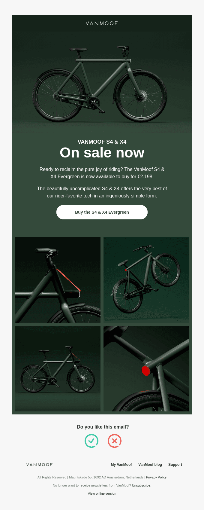 The VanMoof S4 & X4 Evergreen is on sale now