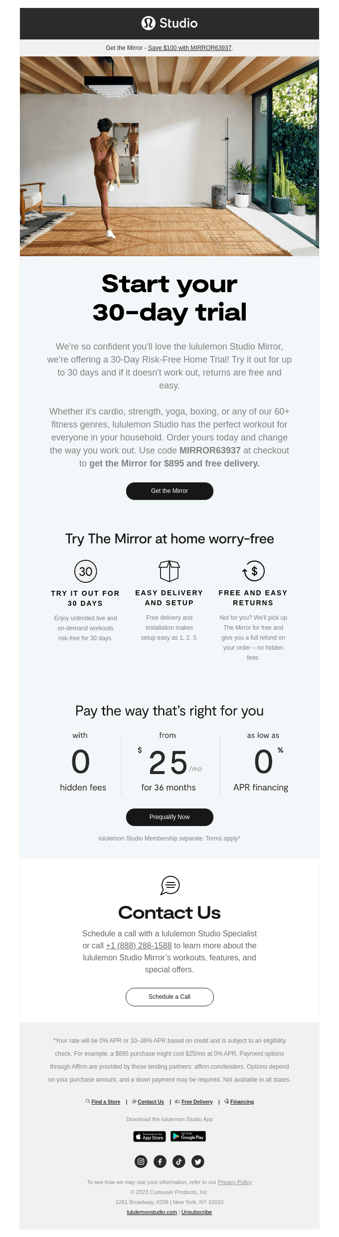 Try The lululemon Studio Mirror for 30 Days, Risk Free!
