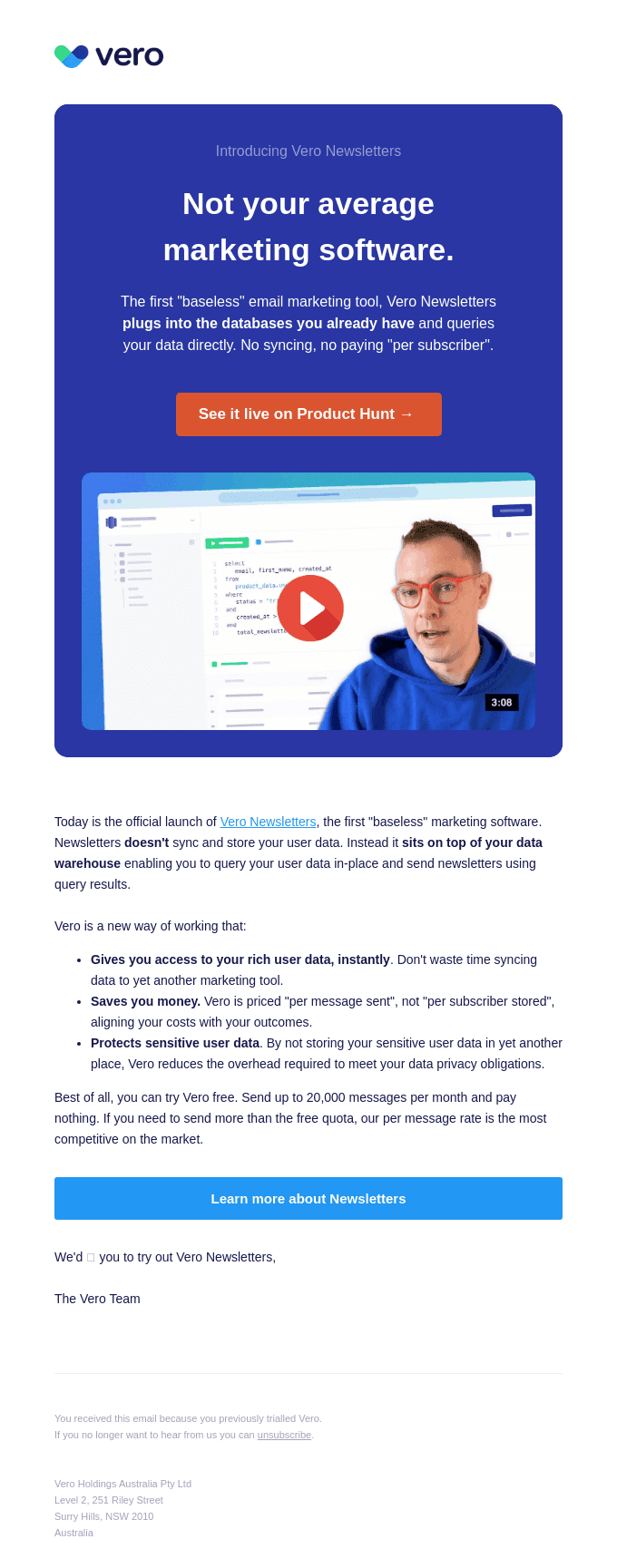 🎉 Vero launches a new product on Product Hunt