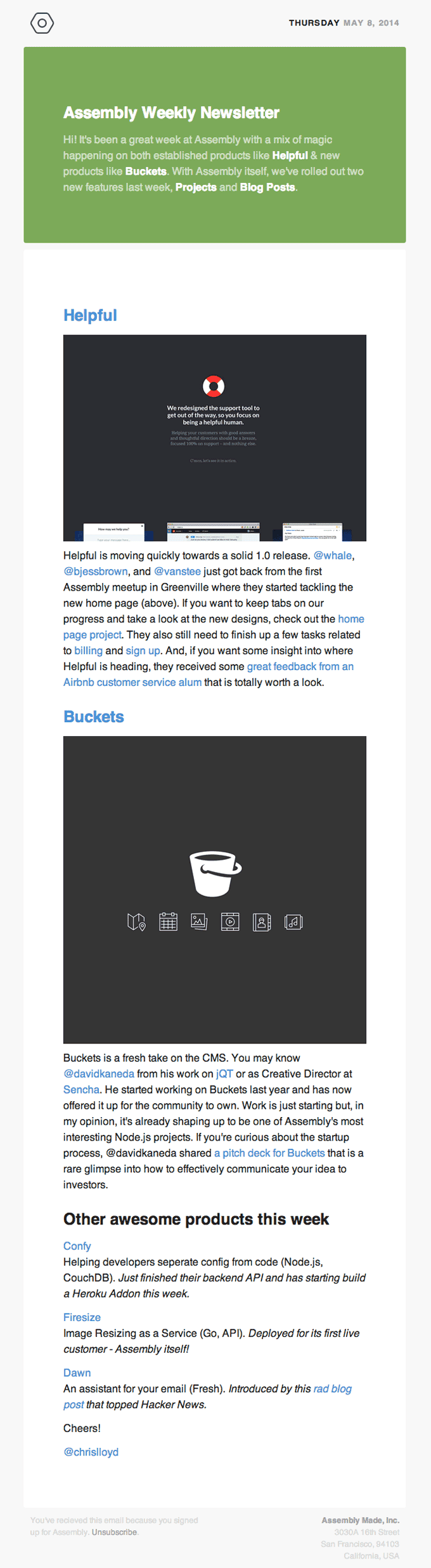 Weekly Newsletter Update Design from Assembly