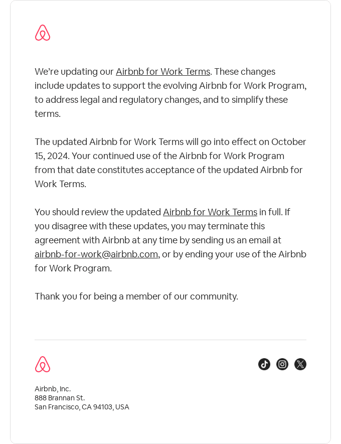 We’re updating our Airbnb For Work Terms