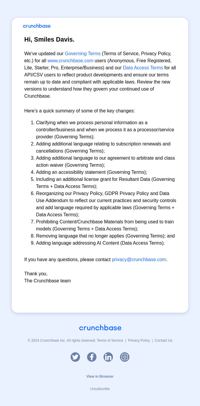 We've updated our Governing Terms and Data Access Terms