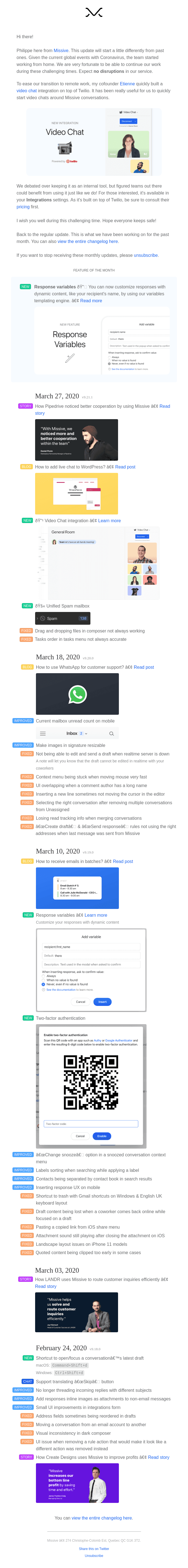 What's new in Missive: Response variables, Video Chat and more!
