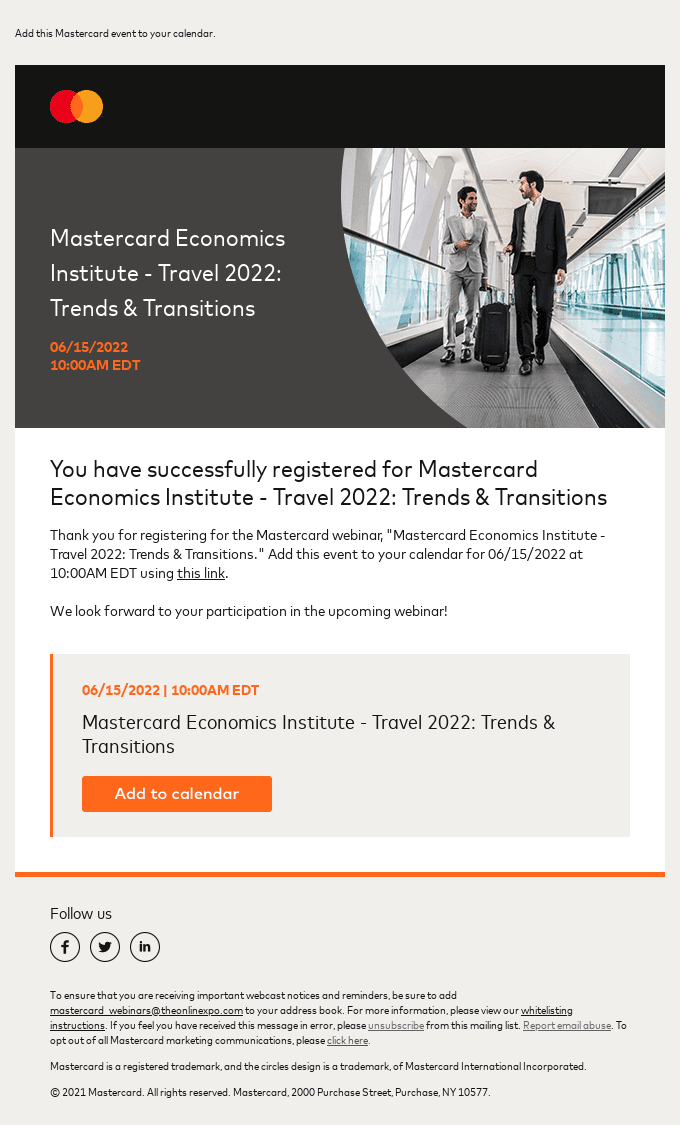 You are registered for Mastercard Economics Institute - Travel 2022: Trends & Transitions