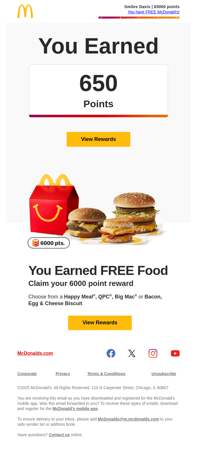 You earned 329 points toward FREE food 🎉