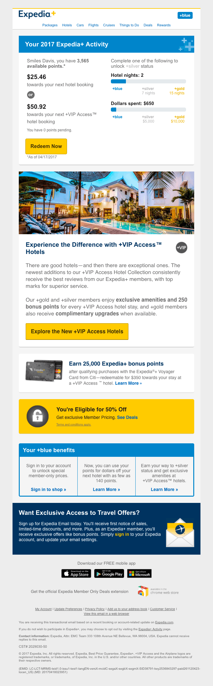 Your April statement – you have 3,565 points worth $25.46