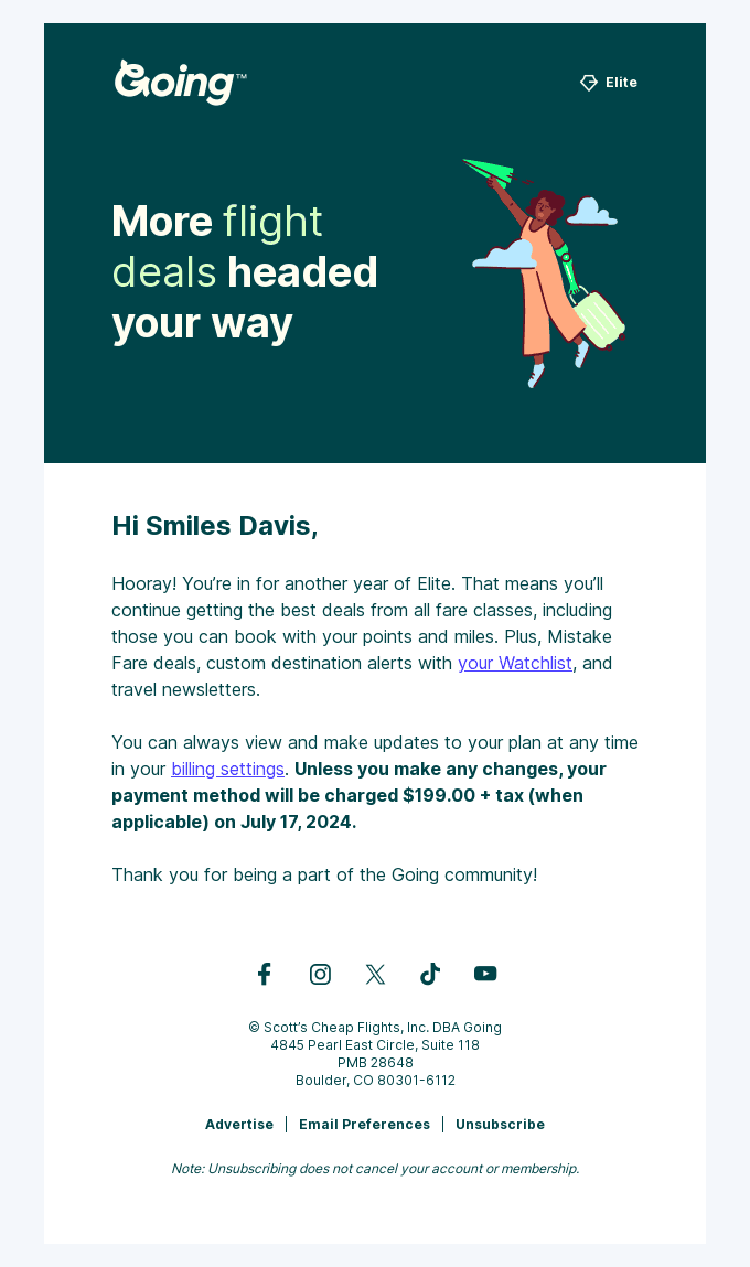 Your Going account will renew soon