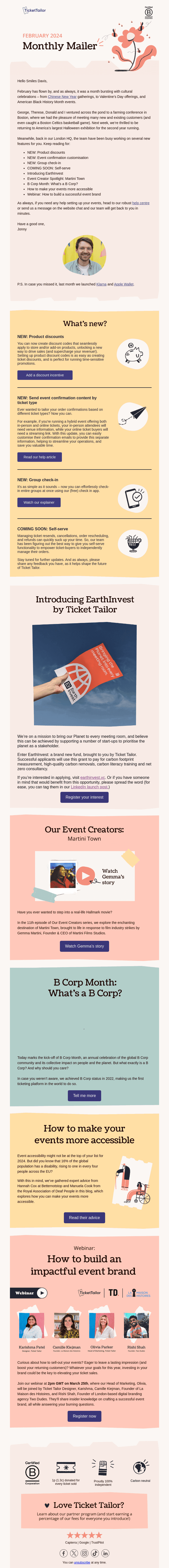 Your monthly mailer + product updates from Ticket Tailor