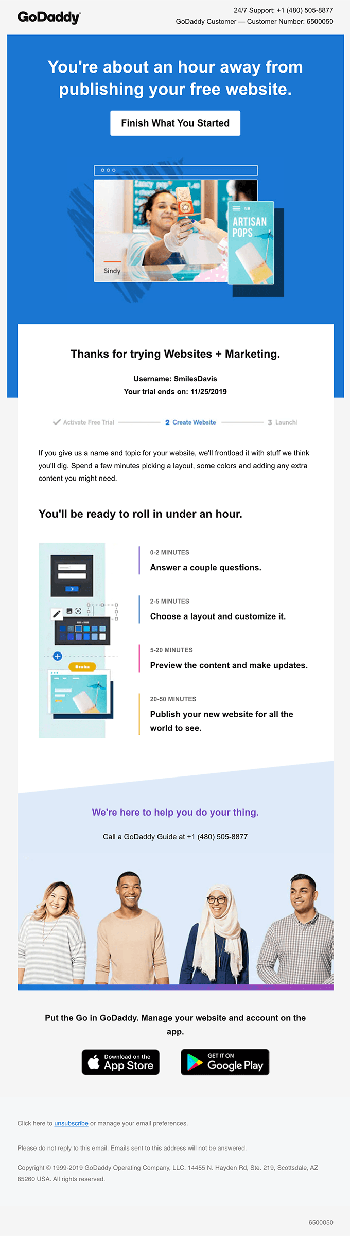 Your Websites + Marketing free trial has started.