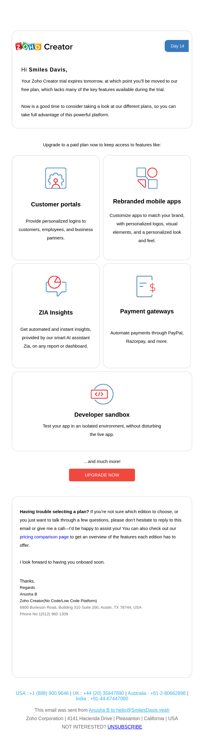 Your Zoho Creator trial ends tomorrow